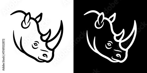 Rhino Head Outline Vector Illustration with Black and White Variations for Design Projects
