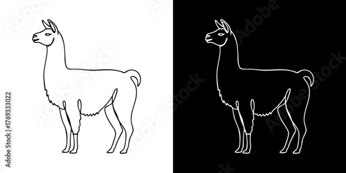 Two llama outlines, one white on white background, the other white on black background.