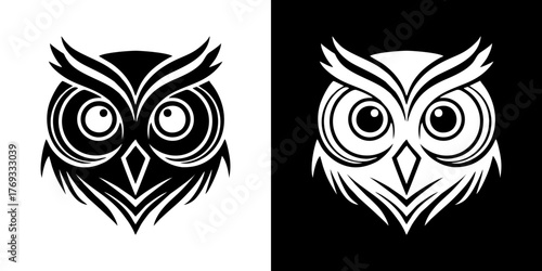 Stylized Owl Head in Black and White A Striking Vector Illustration