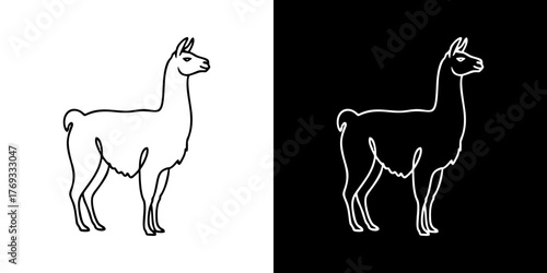 Illustration of a llama in white on a white background and in white on a black background.