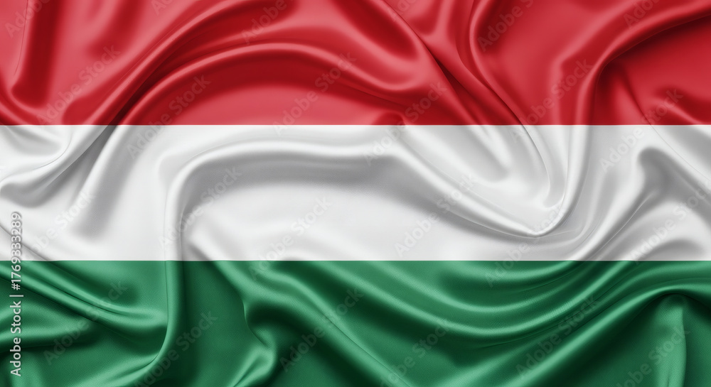 Obraz premium The Hungarian Flag Waving Silk Fabric Texture Background
