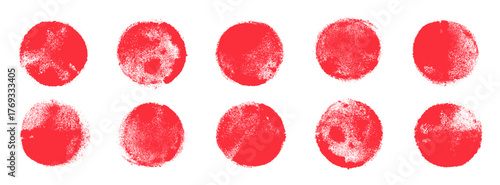 Japan vector rough brush sun symbols. Red circle sun bg. Japanese flag stamps in grunge style. Red brushstrokes. Chinese hand-drawn texture. Grunge circle, traditional Japan symbol
