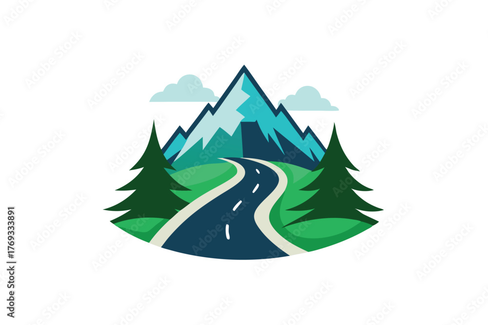 Obraz premium mountain with road and pine tree icon vector in white background
