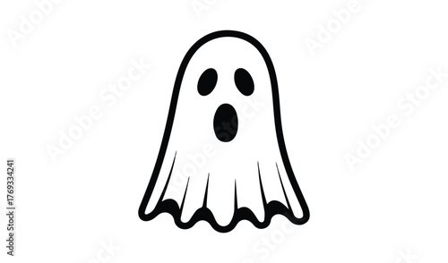 Simple hand drawn cartoon ghost with a surprised expression