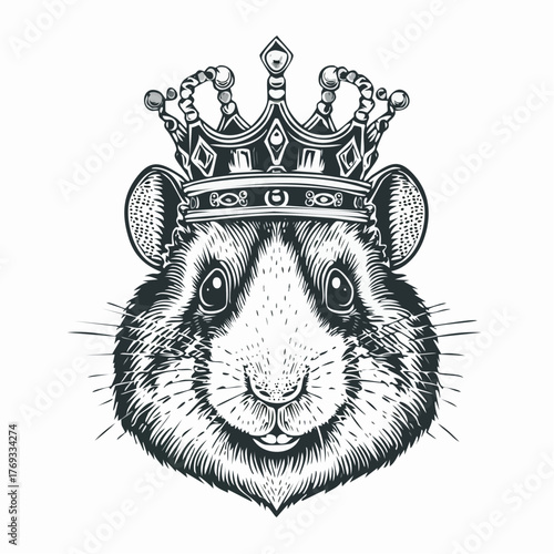Rat King Illustration Crowned Rodent, Vintage Style Drawing
