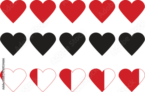 red heart icons vector set with Half-Filled Status