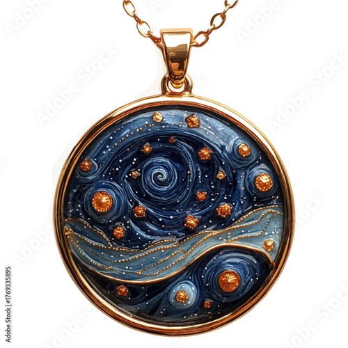 Starry Night Pendant, watercolor clipart vector, isolated on a white background.