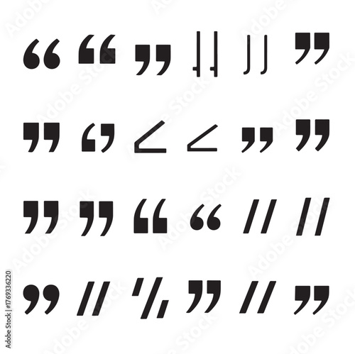 Quote Marks and Speech Bubble Icon Set, Including Inverted Commas and Black Quotes – Vector Illustration for Stock Images, Design, and Typography Projects