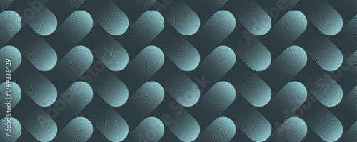 Vector abstract wide panoramic background with halftone cyan dashed tile layered structure. Grainy texture design for futuristic dashboards, creative grids, layout blocks or modern development systems