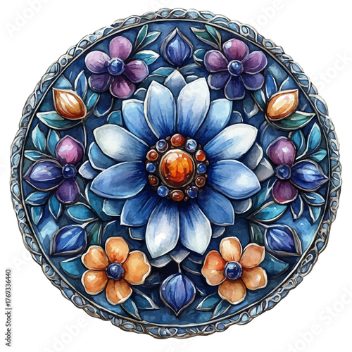 Spiritual Medallion, watercolor vector, isolated on a white background.