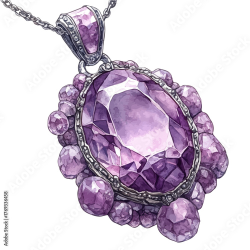 watercolor vector of Spinel Pendant, isolated on a white background.