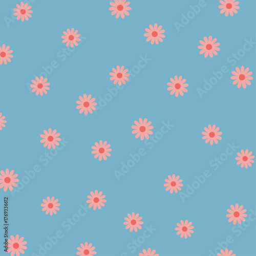Pink Daisy Pattern Design on Blue Background