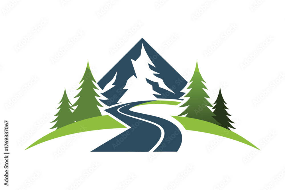 Obraz premium mountain with road and pine tree icon vector in white background
