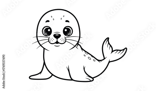 Cute cartoon baby seal outline illustration for coloring