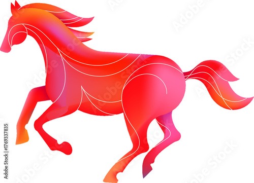 Abstract red running horse illustration for Chinese New Year 2026. 