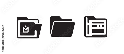 Folder icon set, Open and closed folders with documents, Office folder collection, Vector illustration EPS 10.