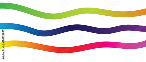 gradient wave lines set – vibrant flowing curves in green, yellow, orange, blue, purple, red, and pink hues for modern design, motion graphics, branding, abstract art, and digital compositions