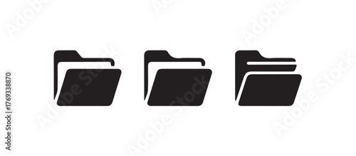 Folder icon set, black flat vector symbol for website design, open folder icon, file document archive icon sign, Vector illustration EPS 10.