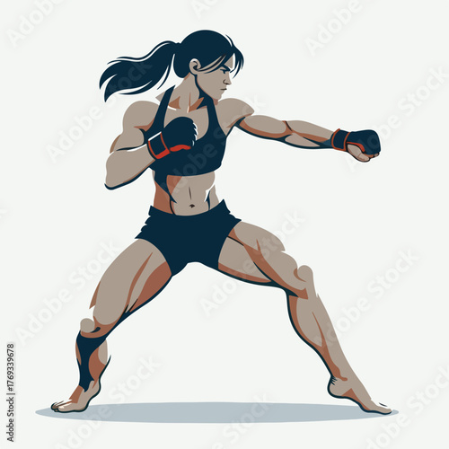 MMA fighter in a ready-to-fight pose with a simple and minimalist flat design using a white background.