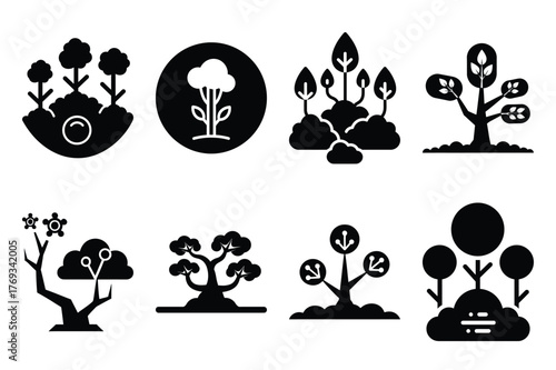 ecosystem silhouette vector illustration icon set