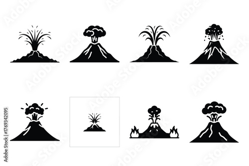 eruption silhouette vector illustration icon set