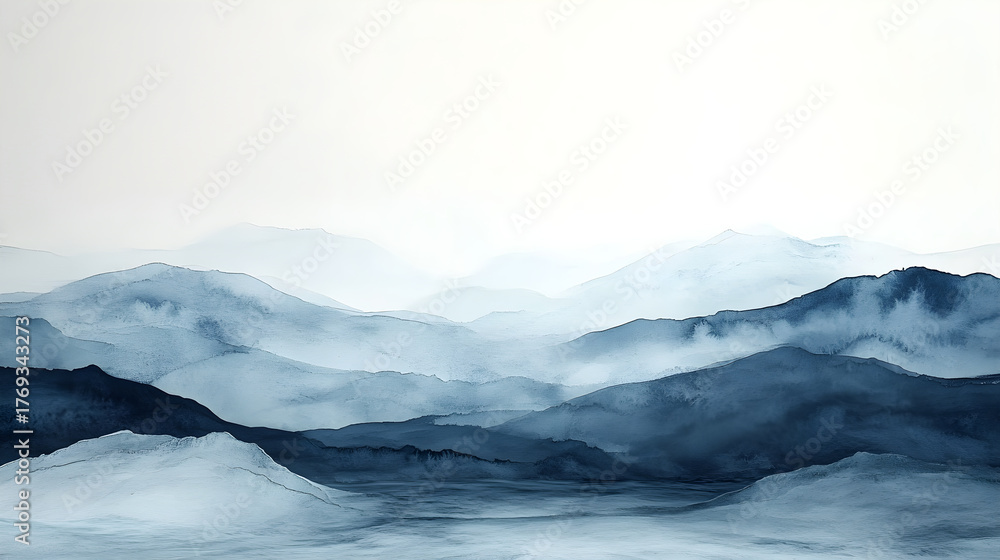 Fototapeta premium Watercolor Gradient Background from Blue to White with Copy Space. Ideal for Nature-Themed Prints and Meditation Themes
