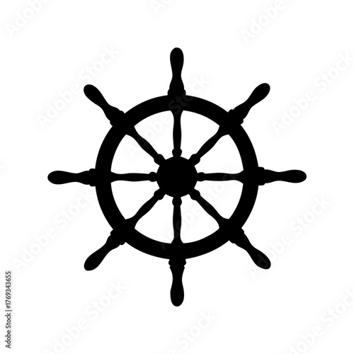 Elegant silhouette of a nautical ship steering wheel on a white background