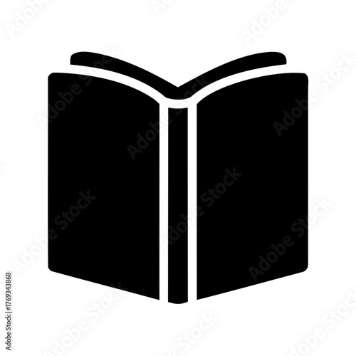 Black silhouette illustration of an open book representing knowledge and learning
