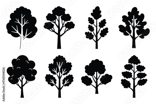 tree branch silhouette vector illustration icon set