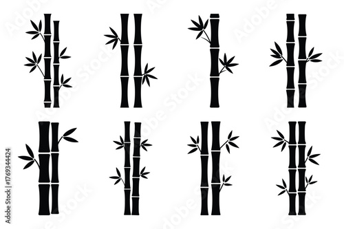 bamboo silhouette vector illustration icon set