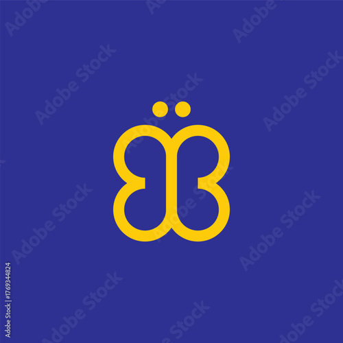 letter bb dot cute butterfly yellow logo vector