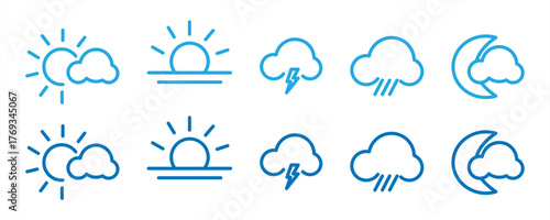 Weather and nature icon set. Collection of sun, moon, and cloud symbols, vector illustration.