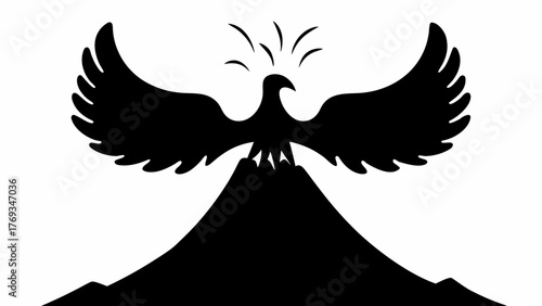 Majestic phoenix rising powerfully from mountain peak inspires hope and resilience in a clean design