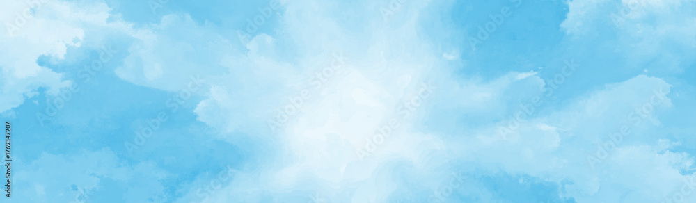 Obraz premium Bright painted sky blue watercolor background. Watercolor sky background pastel blue clouds. beautiful blue and white texture background. Soft subtle gradient, soft focus , sky, gradient. 