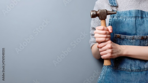 Child holds hammer in hands young child holds hammer tool in hands child holds - young child holds hammer tool in hands