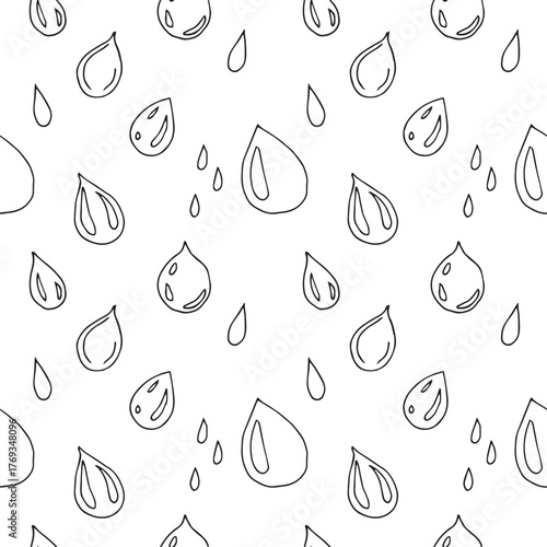Water droplets seamless pattern, hand drawn, vector illustration