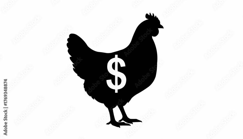 Fototapeta premium Golden goose concept art, chicken silhouette with dollar sign symbolizing investment