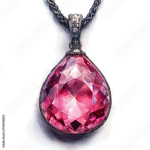 Ruby Pendant, watercolor painting vector, isolated on a white background.