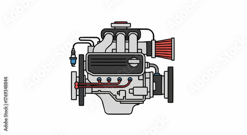Detailed car engine block illustration, perfect for automotive designs and schematics