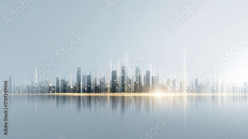 City skyline glows with numerous skyscraper lights at night urban panorama features illuminated buildings against dark sky