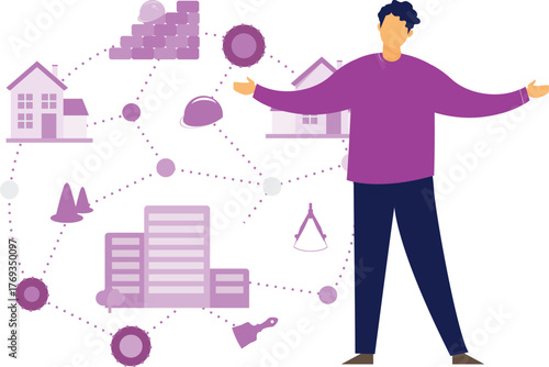 The boy is happy with architect plan