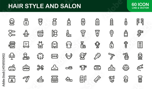 Hair Styling Modern Line Icon Set – Professional Minimalist Outline Collection for Salon and Beauty
