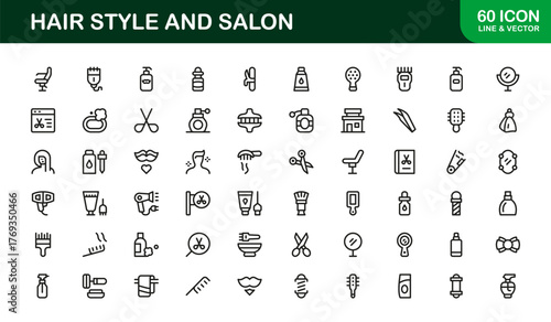 Hair Styling Modern Line Icon Set – Professional Minimalist Outline Collection for Salon and Beauty