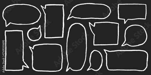 Tableau sur toile Chalky texture with doodled borders and empty dialog balloons, text box chalkboard feel, geometric message boxes, grainy pencil lines and soft dusty surface