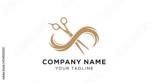 Elegant Hair Salon Logo with Scissors and Flowing Hair Design.