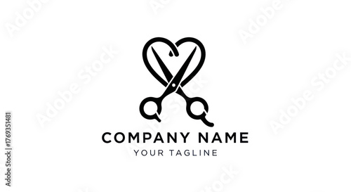 Heart shaped scissors logo for beauty salon and hair styling.