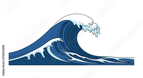 Dynamic ocean wave illustration ready to crash down, perfect for adding a coastal vibe to your project or design, conveying energy and movement