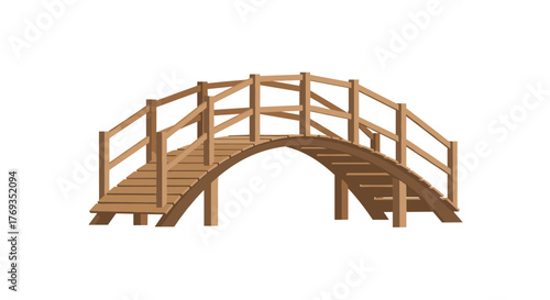 Charming wooden bridge for tranquil garden design or fairy tale illustration, perfect for adding a touch of rustic beauty to any project