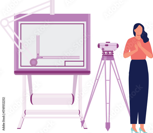 The girl is  showing about projector.