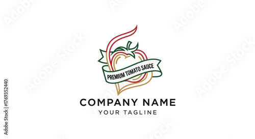 Premium Tomato Sauce Logo Design with Tomato Illustration.